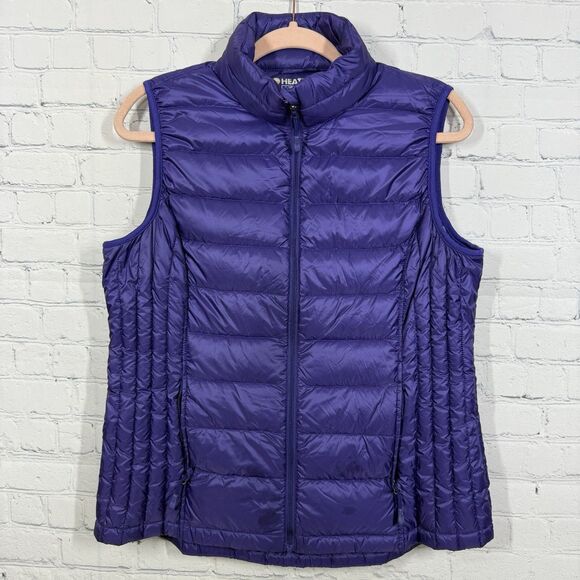 HeatKeep Down Puffer Vest Womens Size Large Purple Full Zip Packable Lightweight - Picture 1 of 12